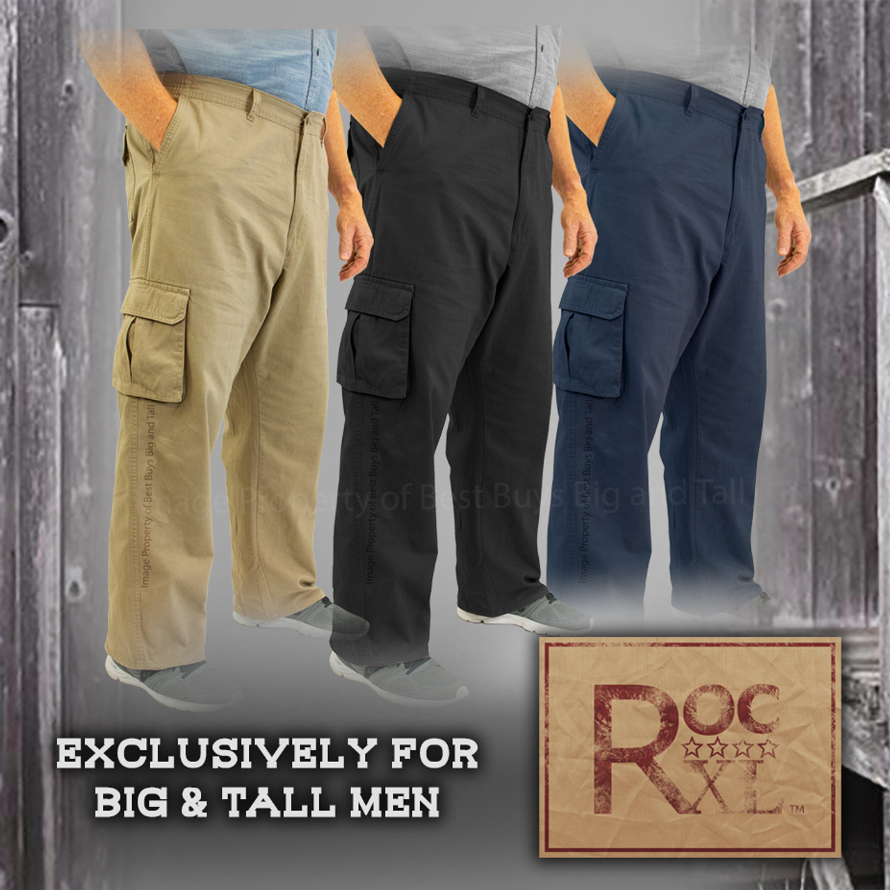 ROCXL Big & Tall Men's Cargo Pants Expandable Waist 42 X 28 Khaki Brown at  Amazon Men's Clothing store